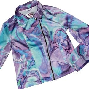 Justice Jacket Purple and Blue Swirly Pattern Size 14/16